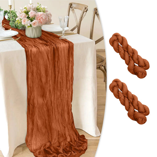 Cheesecloth Table Runner 10 Ft Terracotta Table Runner 2 Pcs Cheese Cloth Table Runner Long Fabric Sheer Romantic Table Runner for Thanksgiving Christmas Wedding Bridal Party Decoration 35 x 118 Inch