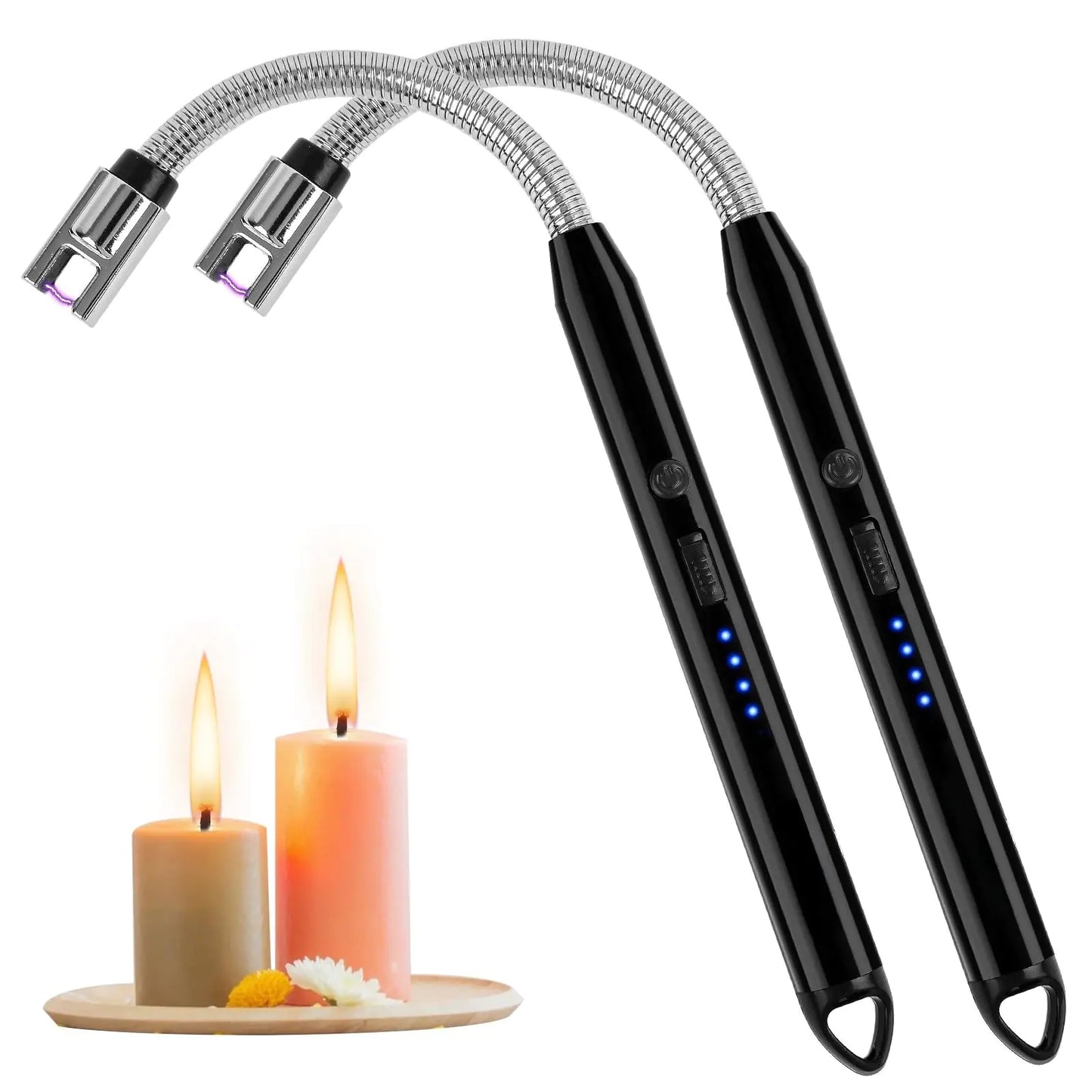 2-Pack Rechargeable Electric Candle Lighters – Plasma Arc USB Lighter with Flexible Neck Windproof & Flameless for Candles BBQs Camping Kitchen Fireplace Fireworks, Rechargeable, flameless, windproof, plasma-arc, flexible-neck, USB-powered, eco-friendly,